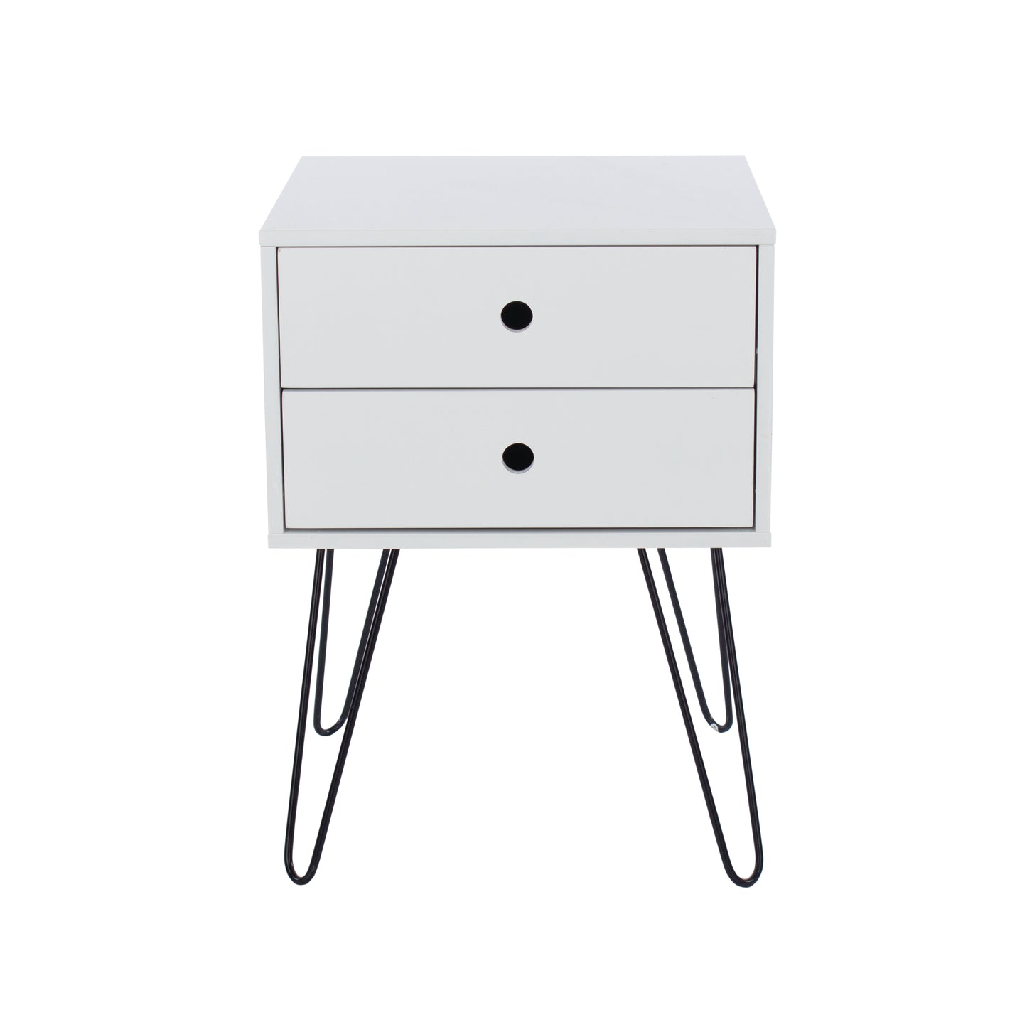 Telford White 2 Drawer Bedside Cabinet with Hair Pin Legs