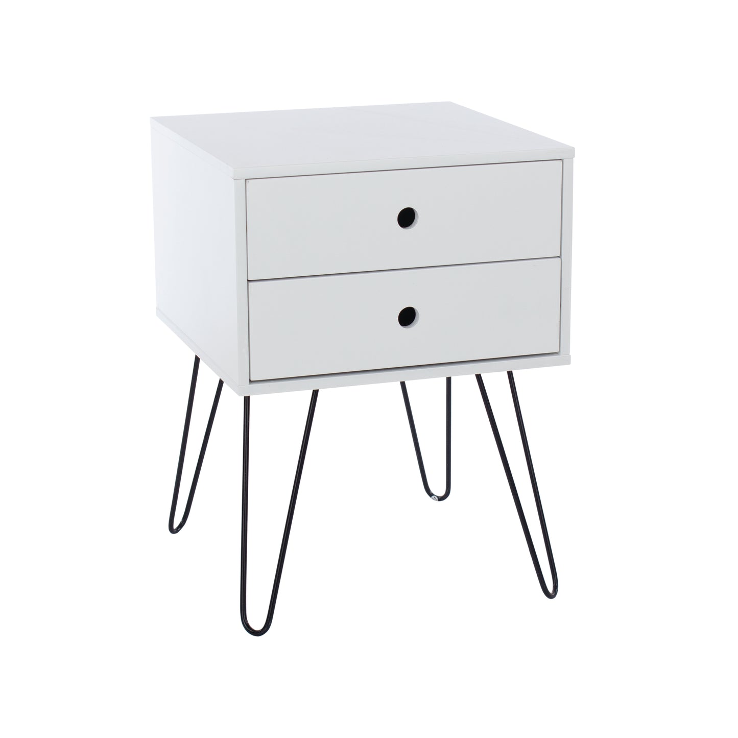 Telford White 2 Drawer Bedside Cabinet with Hair Pin Legs