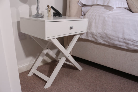 X Leg White 1 Drawer Bedside Cabinet