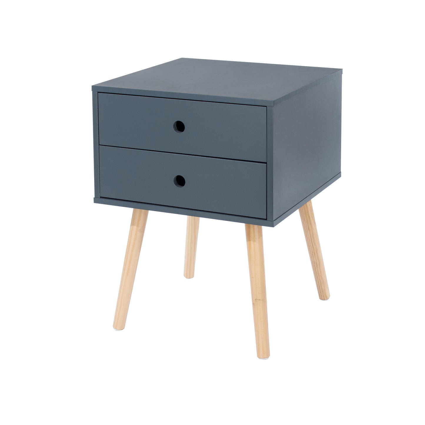 Scandia Midnight Blue 2 Drawer Wood Legs Bedside Cabinet