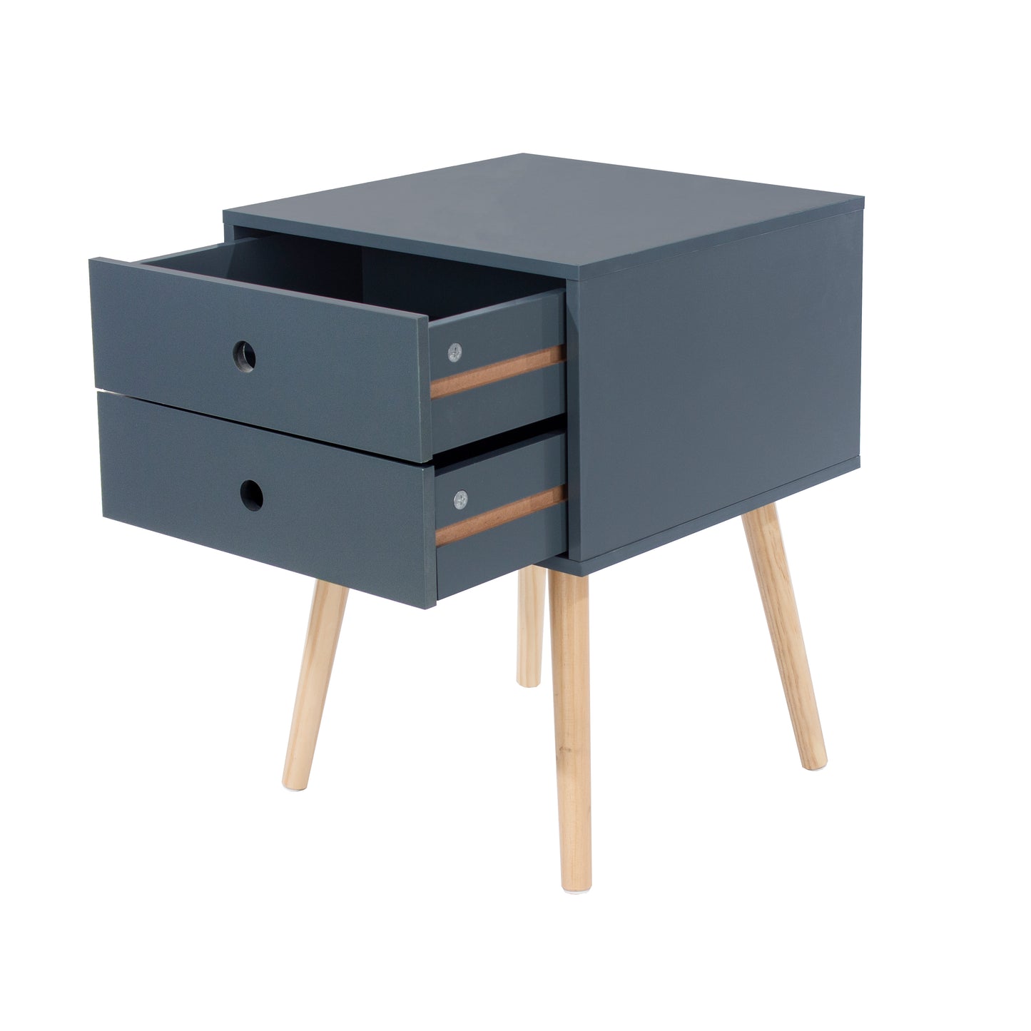 Scandia Midnight Blue 2 Drawer Wood Legs Bedside Cabinet