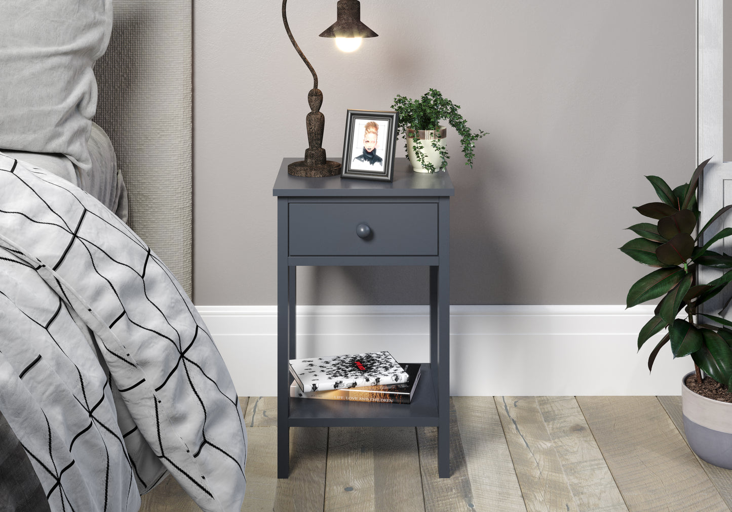 Shaker Midnight Blue 1 Drawer Petite Bedside Cabinet