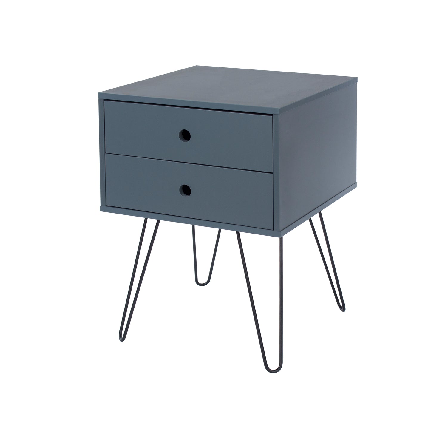 Telford Midnight Blue 2 Drawer Bedside Cabinet with Hair Pin Legs