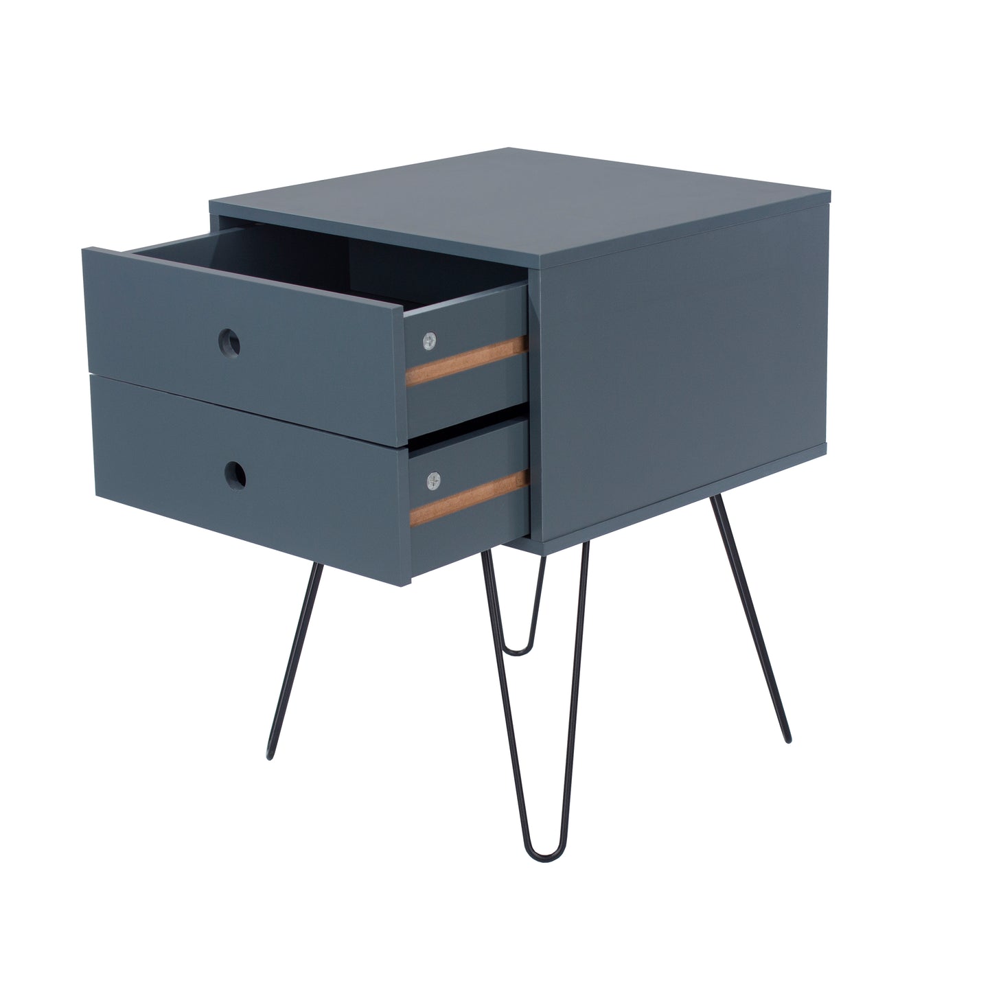 Telford Midnight Blue 2 Drawer Bedside Cabinet with Hair Pin Legs