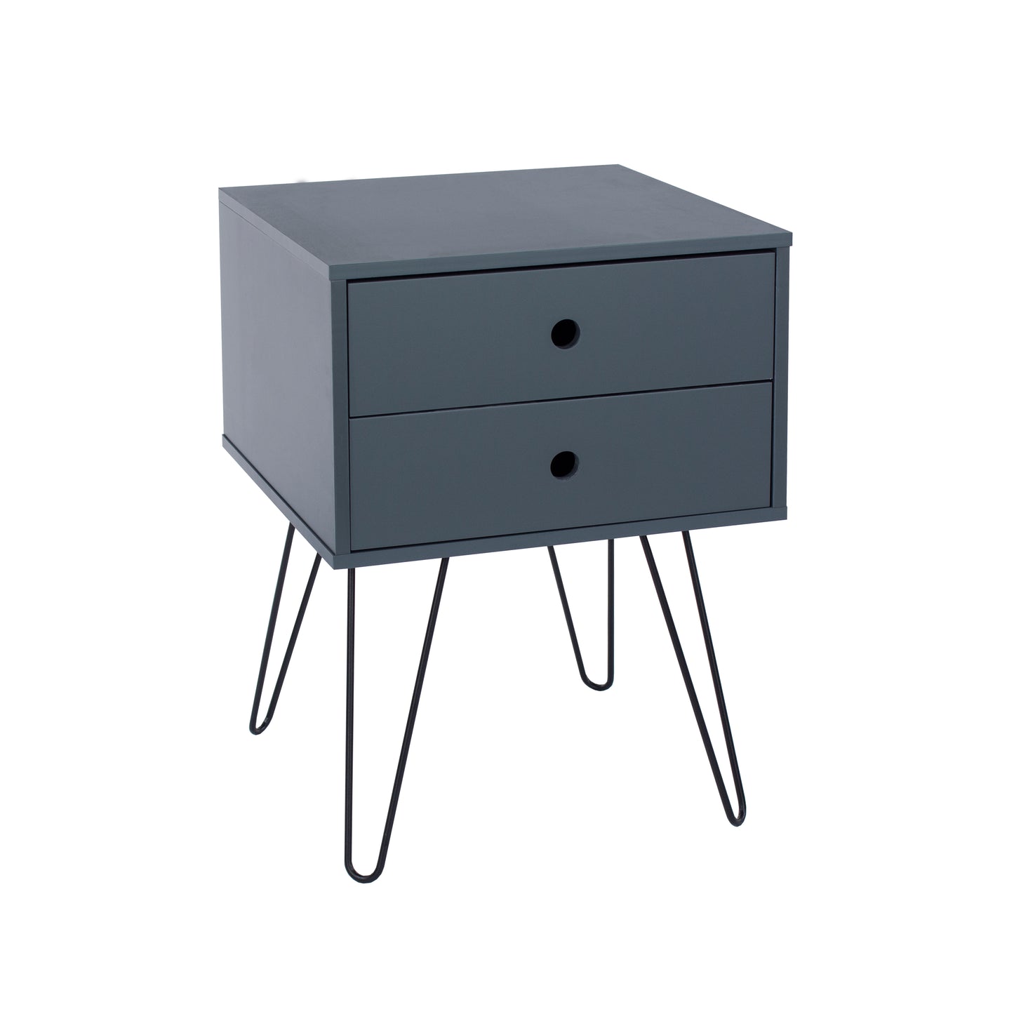 Telford Midnight Blue 2 Drawer Bedside Cabinet with Hair Pin Legs