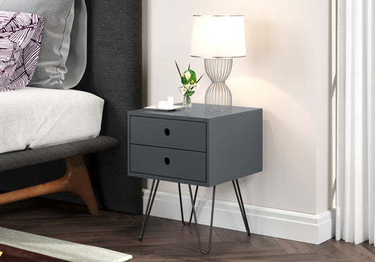 Telford Midnight Blue 2 Drawer Bedside Cabinet with Hair Pin Legs