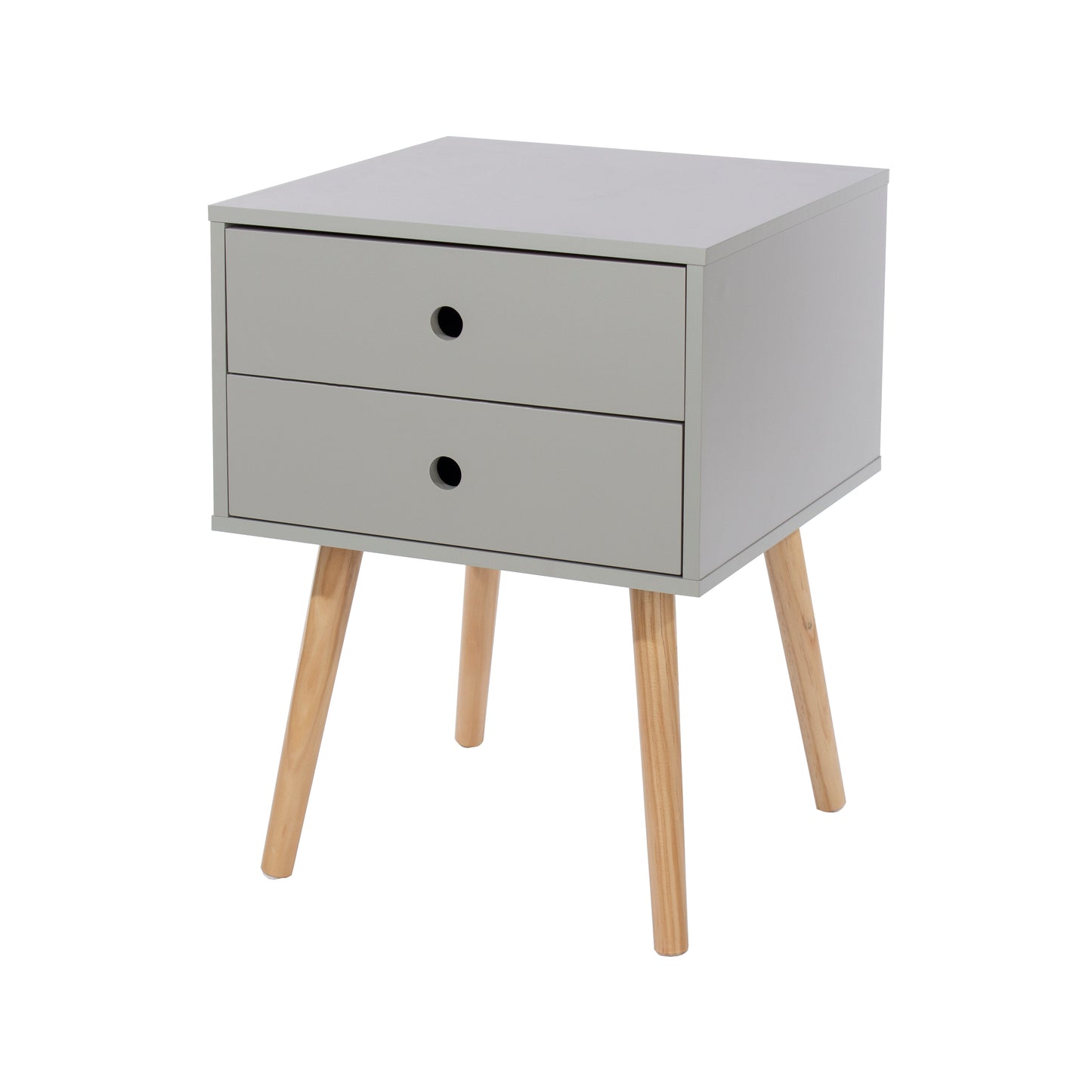Scandia Grey 2 Drawer Wood Legs Bedside Cabinet