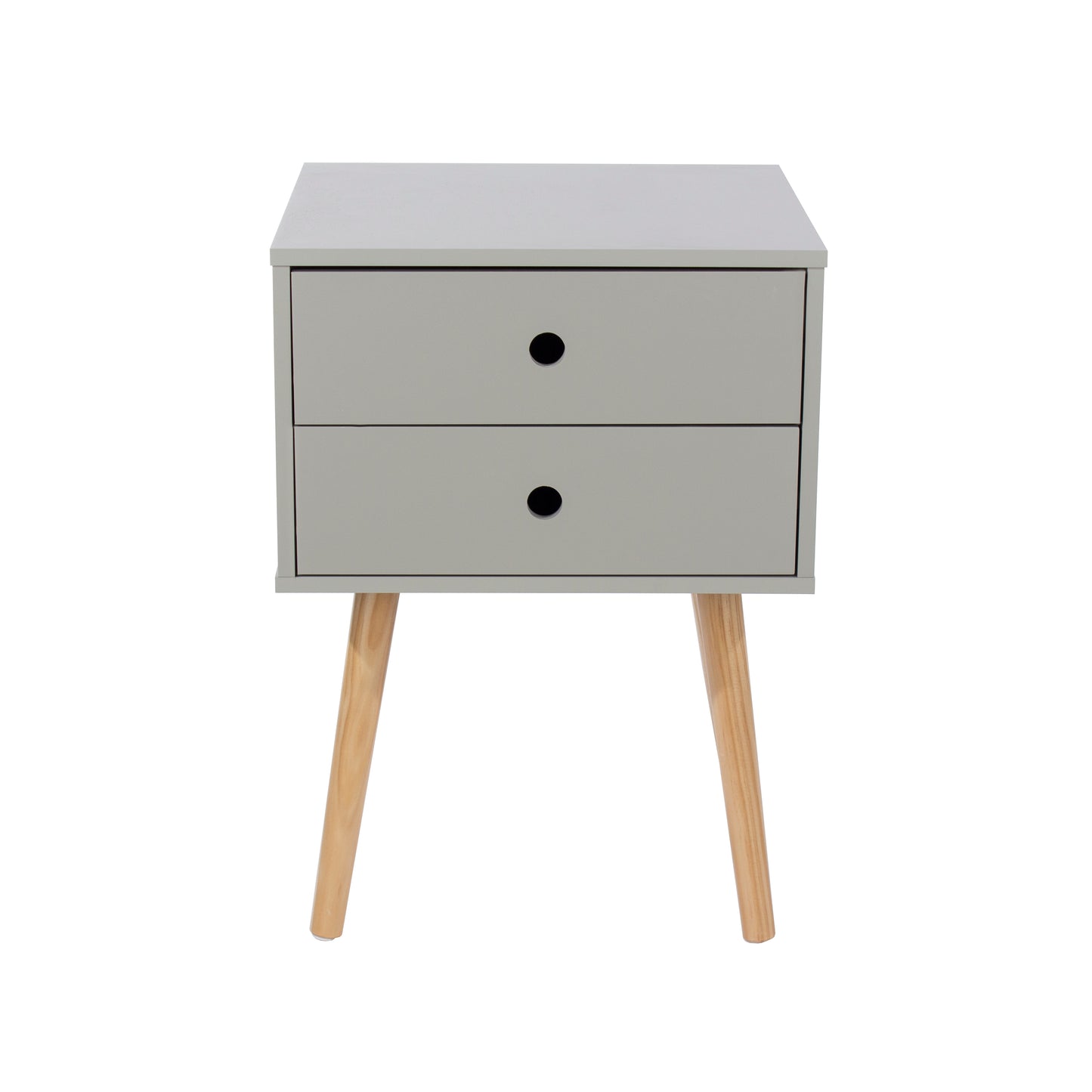 Scandia Grey 2 Drawer Wood Legs Bedside Cabinet