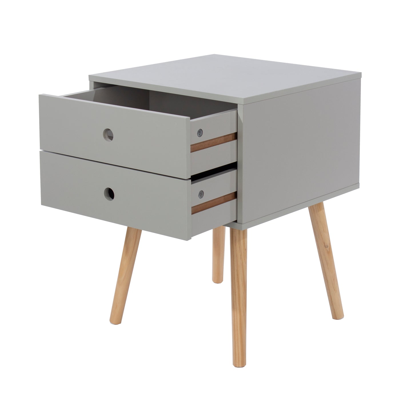 Scandia Grey 2 Drawer Wood Legs Bedside Cabinet