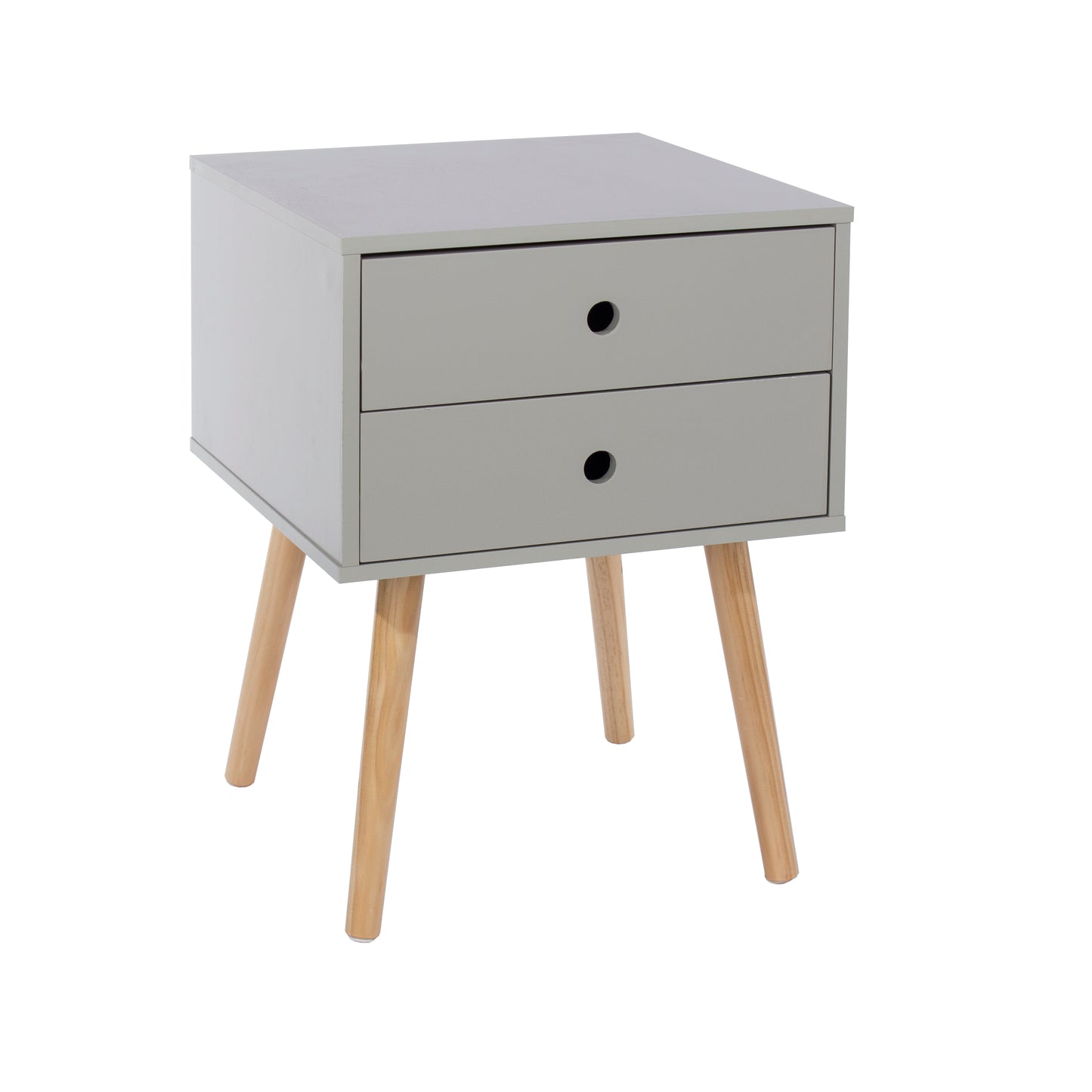 Scandia Grey 2 Drawer Wood Legs Bedside Cabinet