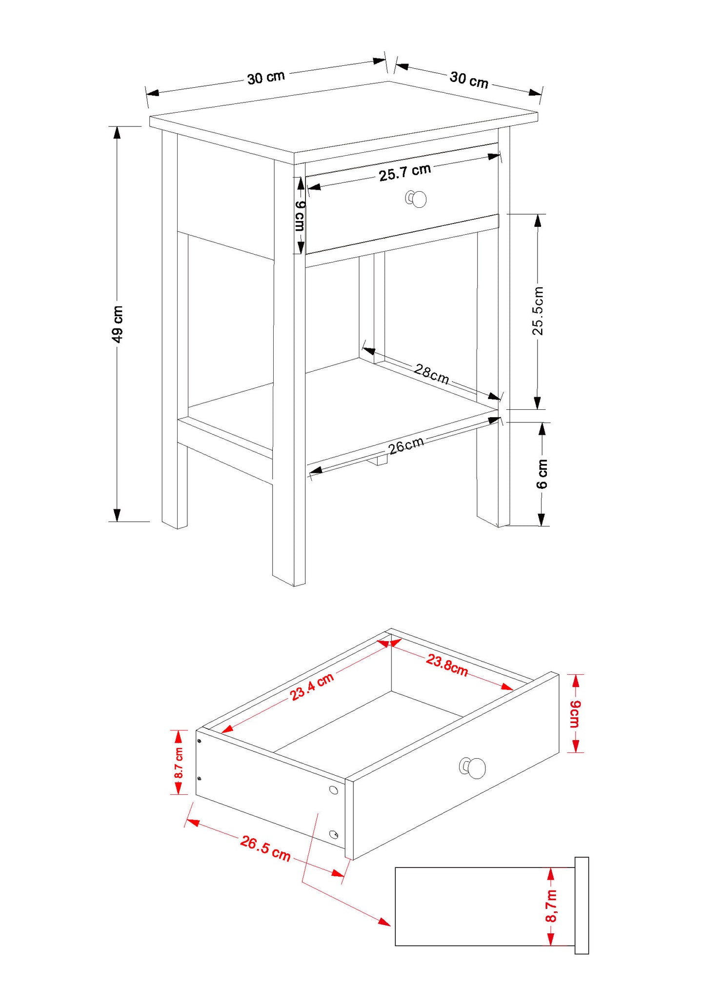 Shaker Grey 1 Drawer Petite Bedside Cabinet