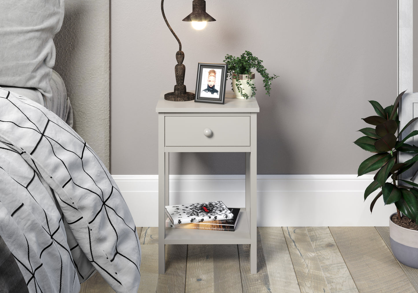 Shaker Grey 1 Drawer Petite Bedside Cabinet
