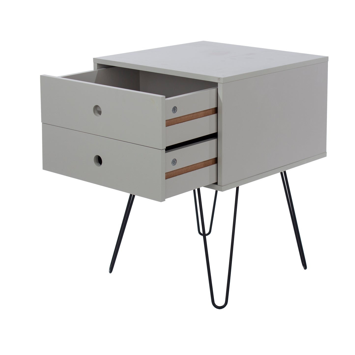 Telford Grey 2 Drawer Bedside Cabinet with Hair Pin Legs