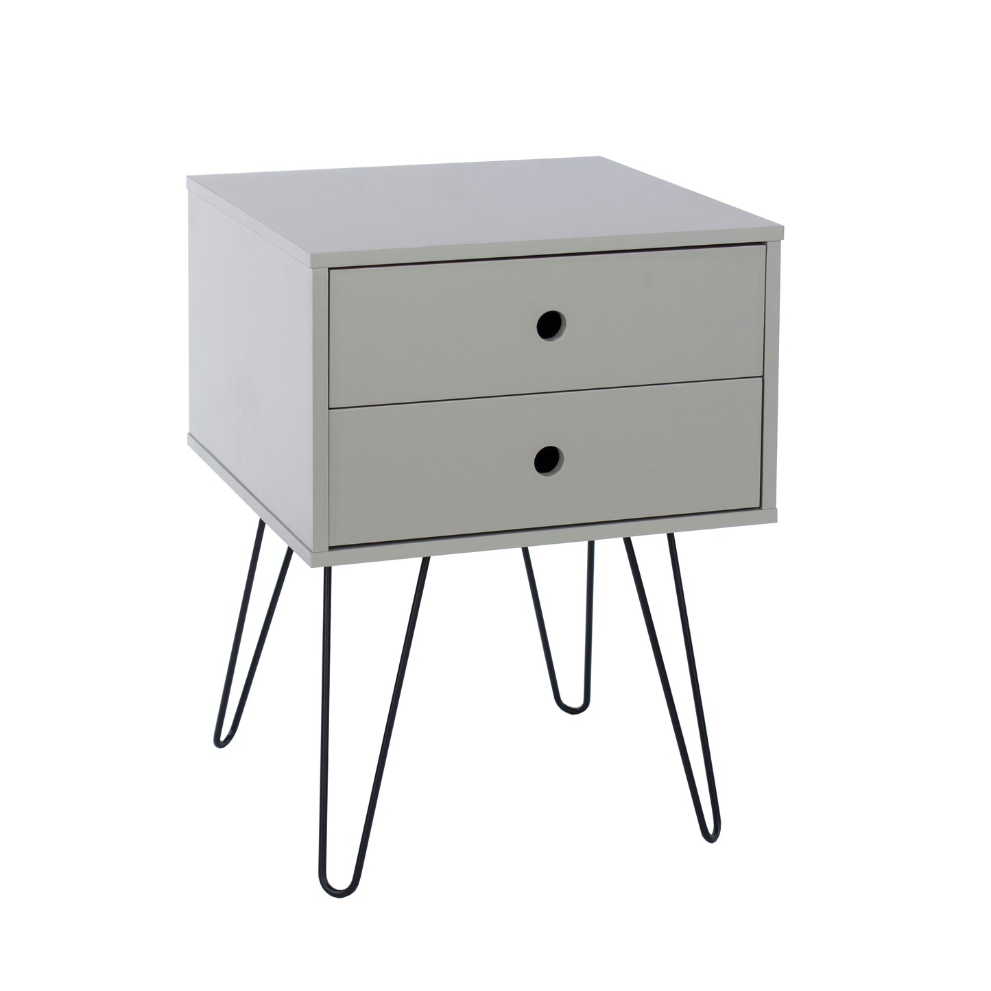 Telford Grey 2 Drawer Bedside Cabinet with Hair Pin Legs