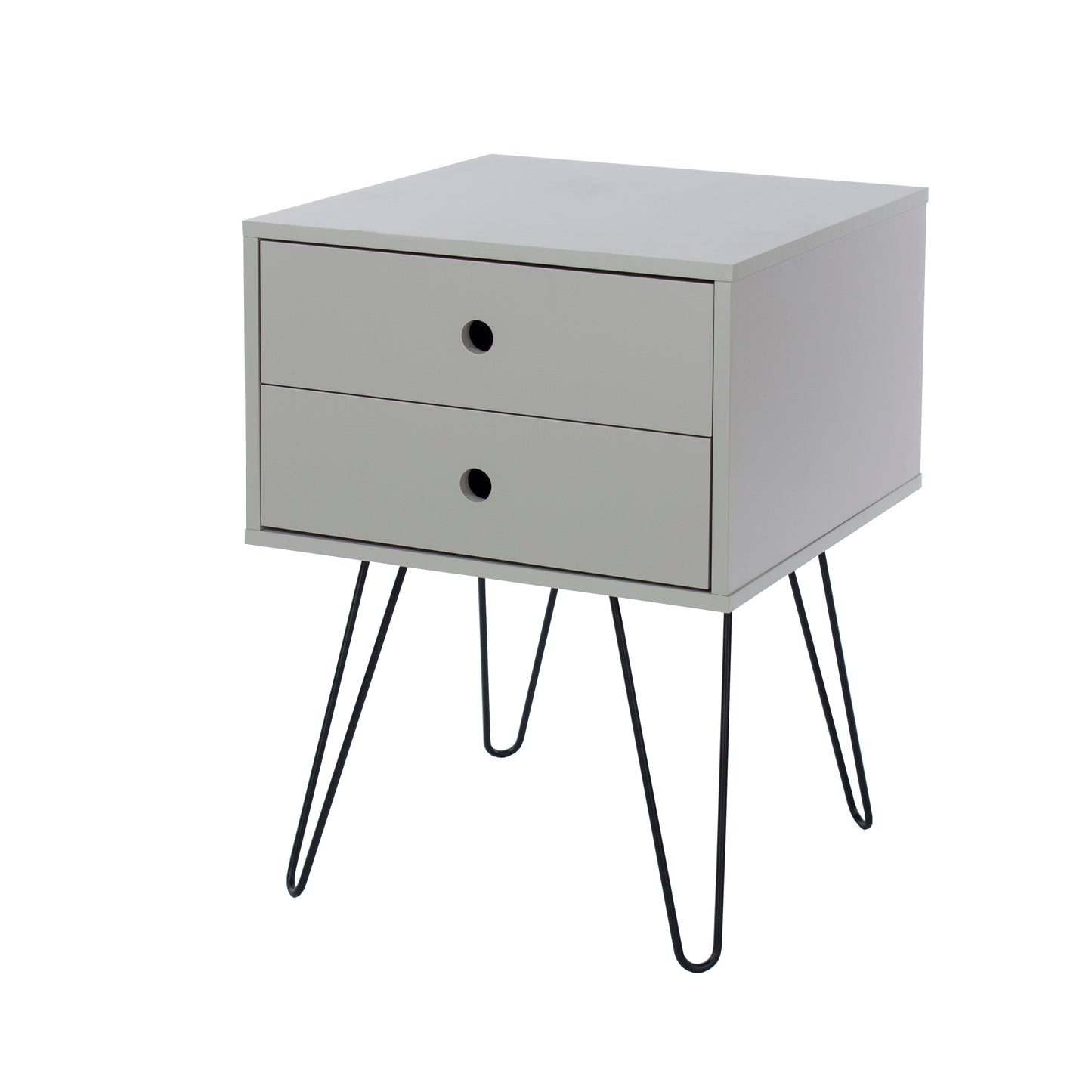 Telford Grey 2 Drawer Bedside Cabinet with Hair Pin Legs