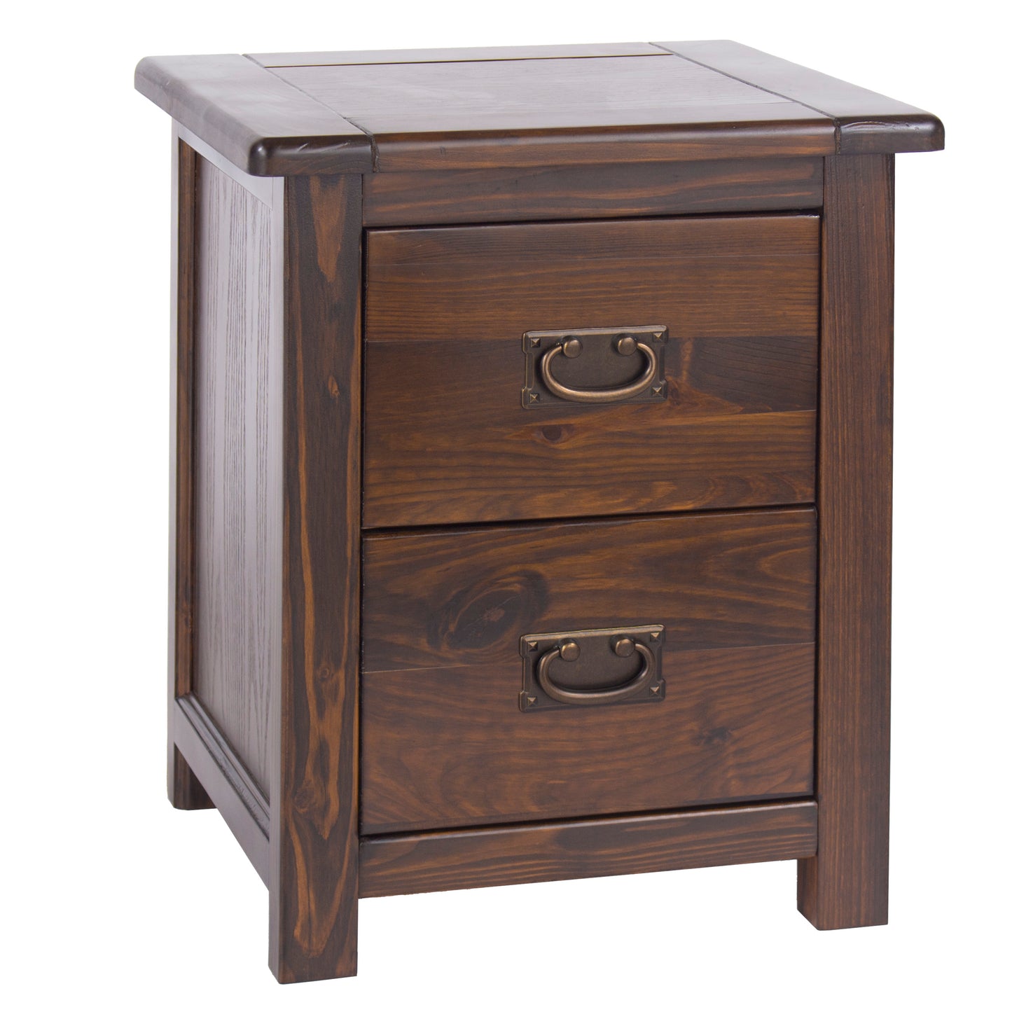 Antique Style in Rich Dark Brown Boston 2 Drawer Bedside Cabinet