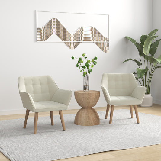 Accent Armchairs Set of 2 (Pair) (HOMCOM) Cushioned Vanity Chair with Wide Arms - White