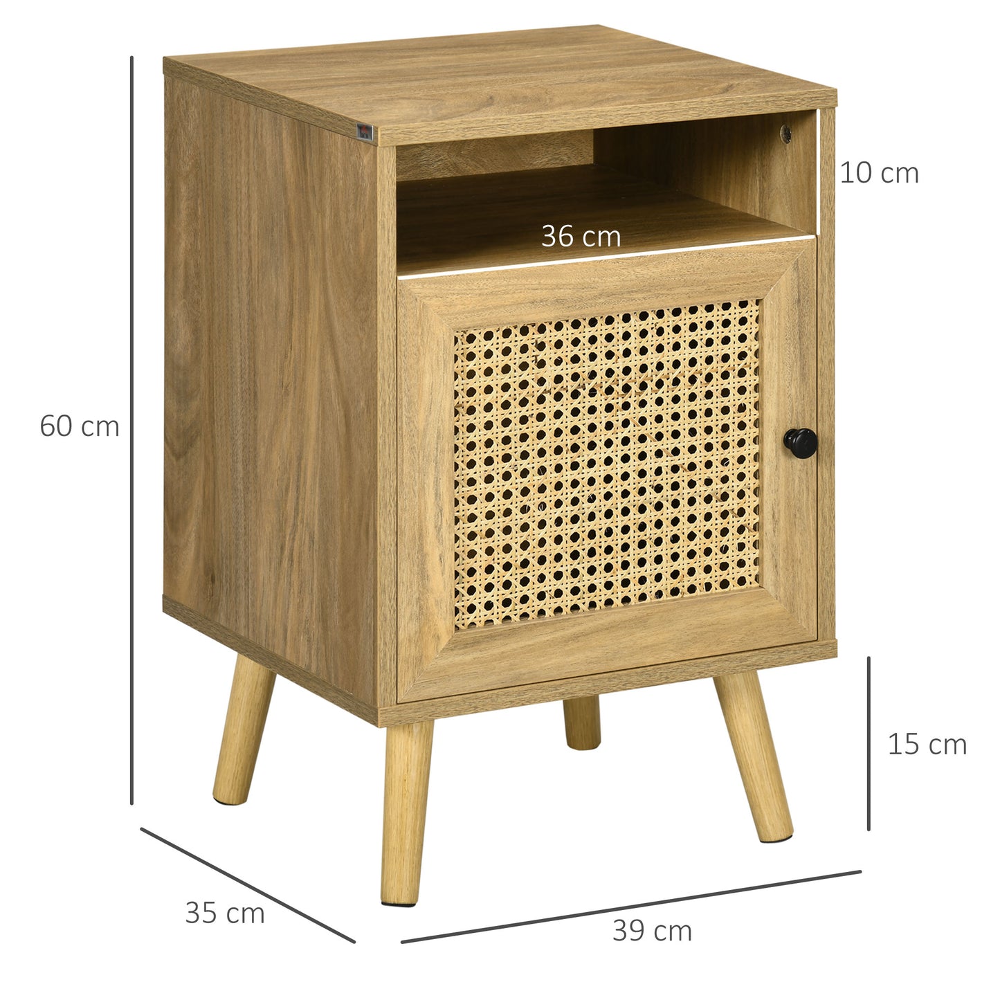 HOMCOM Bedside Table-Cupboard with Rattan Element (Set of 2 - Pair)