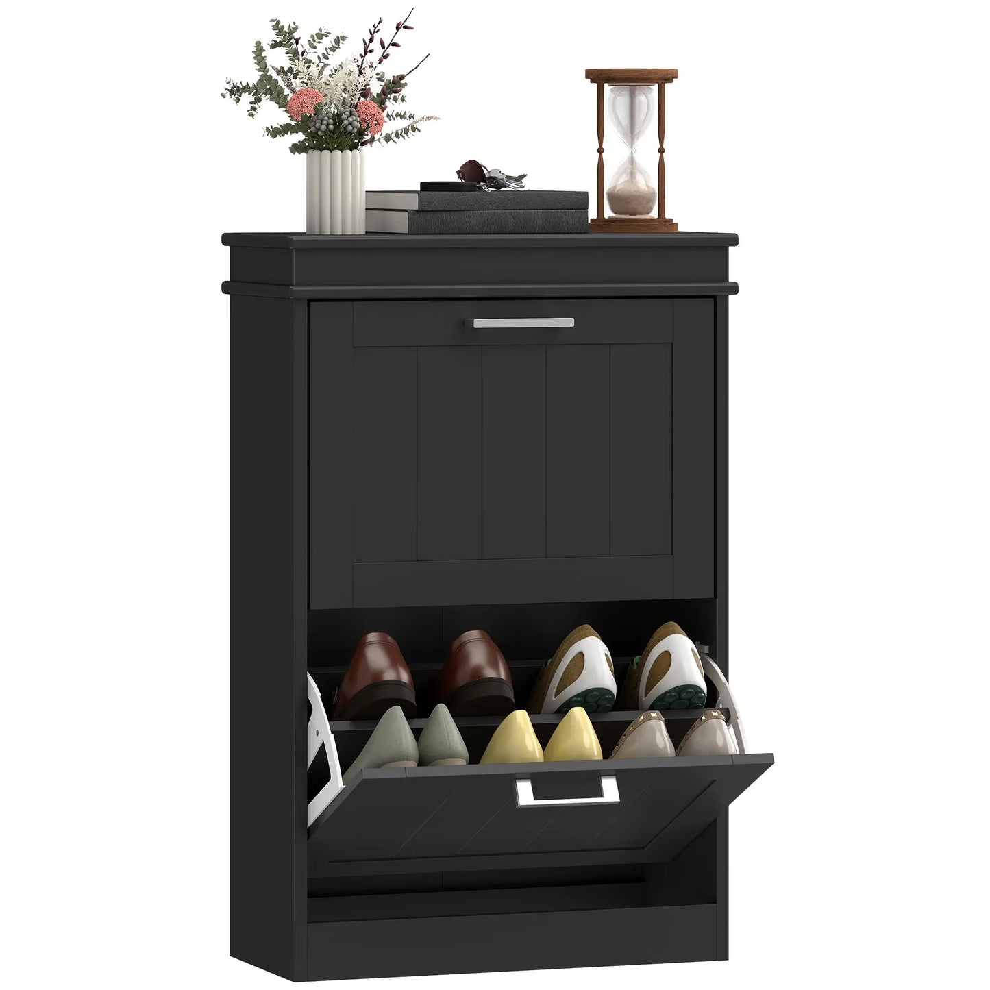HOMCOM Slim Shoe Cabinet – 2 Drawer Storage Unit for 10 Pairs, Black