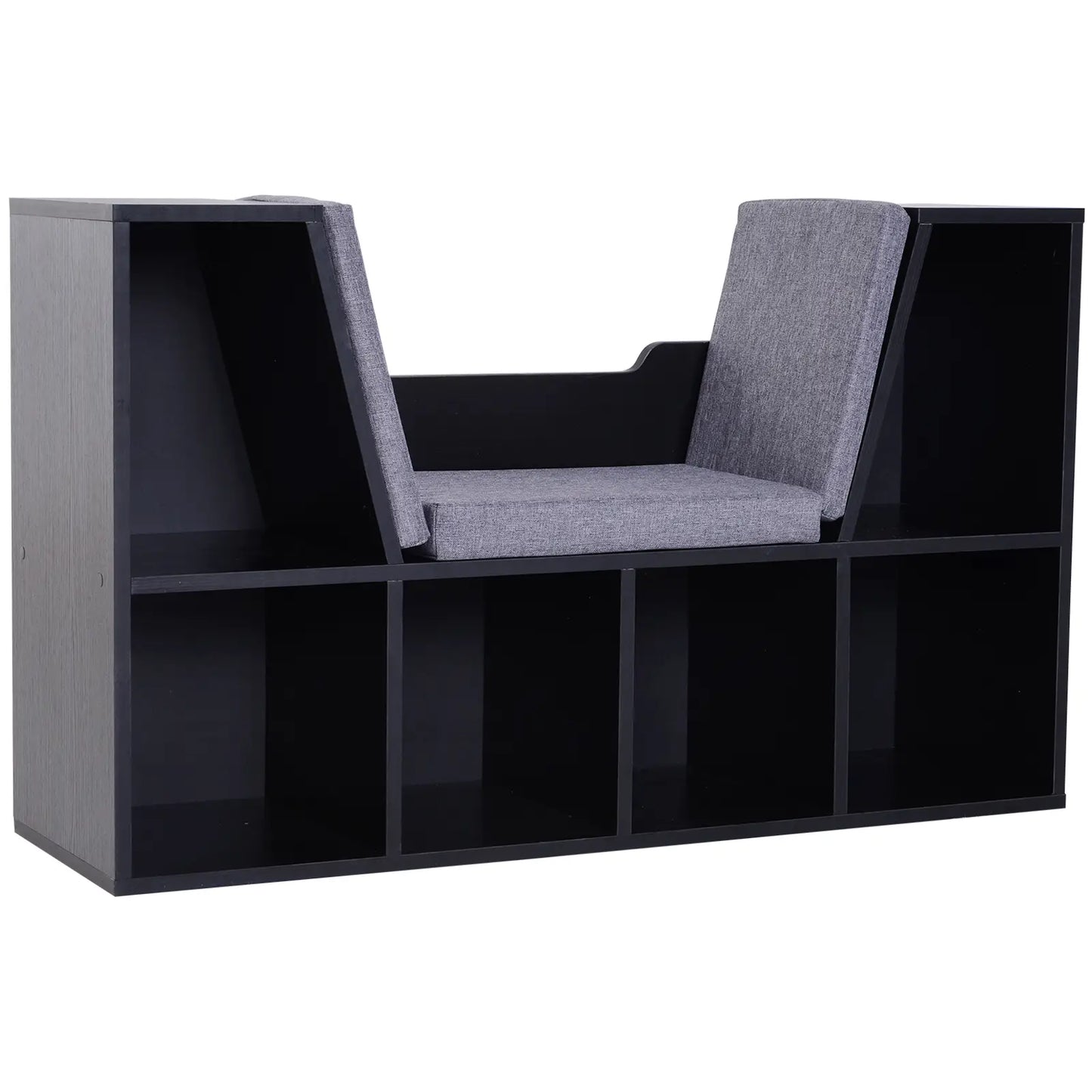HOMCOM Bookcase with Cushioned Seat – Storage Cube Shelf Reading Bench, Black