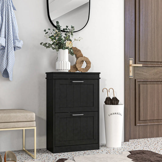 HOMCOM Slim Shoe Cabinet – 2 Drawer Storage Unit for 10 Pairs, Black