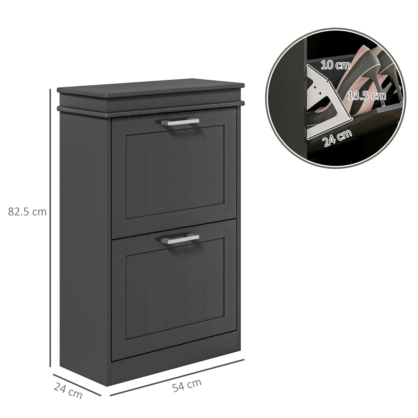HOMCOM Slim Shoe Cabinet – 2 Drawer Storage Unit for 10 Pairs, Black