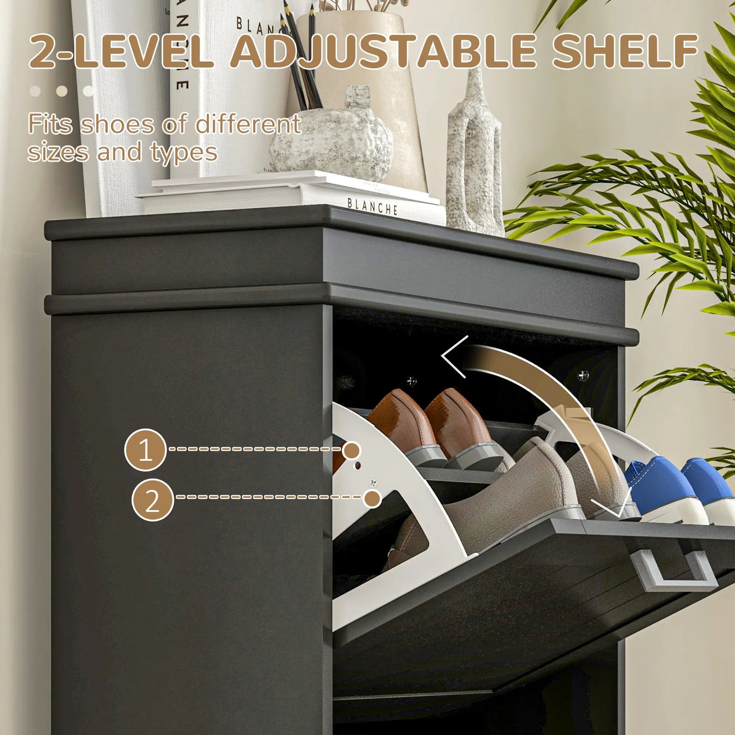 HOMCOM Slim Shoe Cabinet – 2 Drawer Storage Unit for 10 Pairs, Black