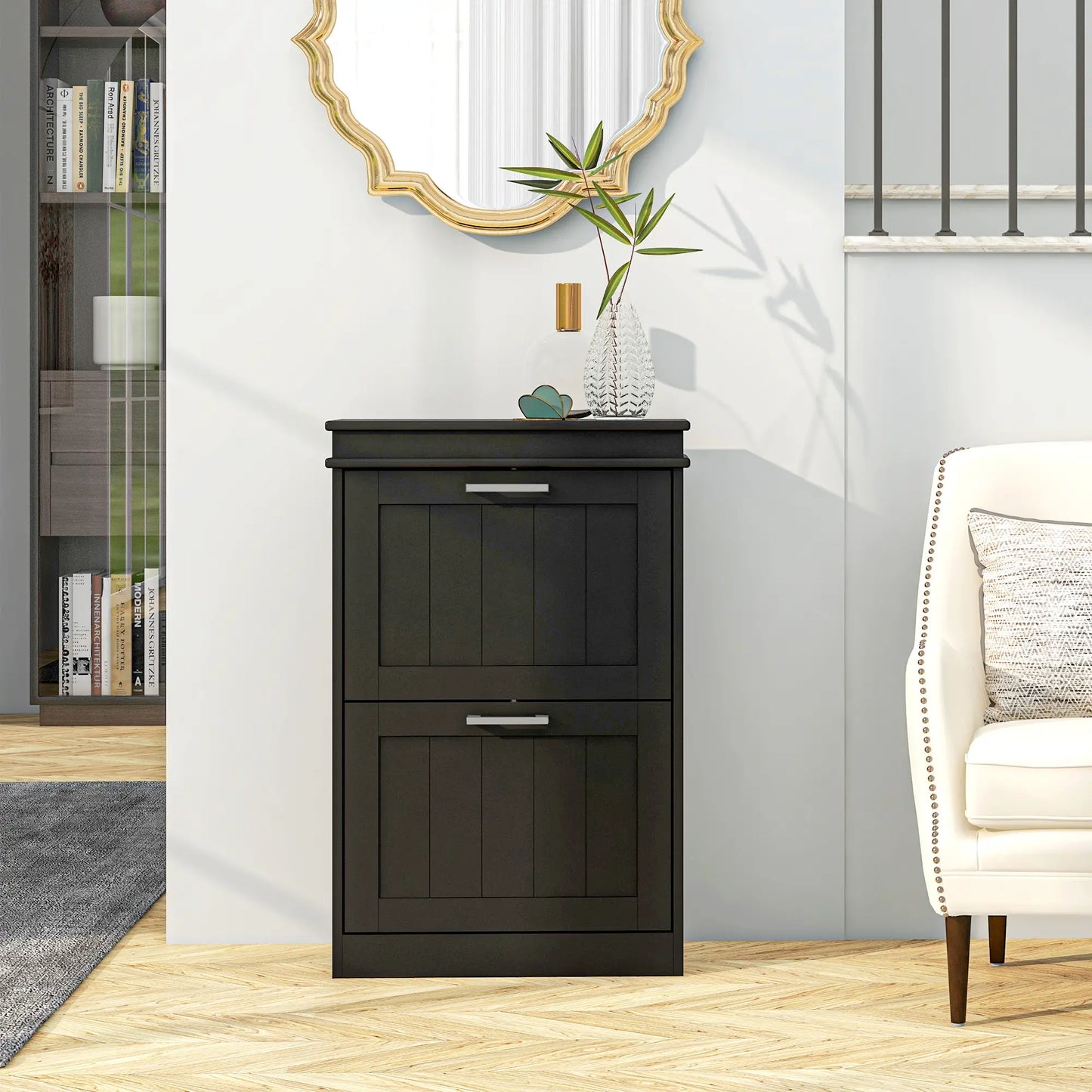 HOMCOM Slim Shoe Cabinet – 2 Drawer Storage Unit for 10 Pairs, Black