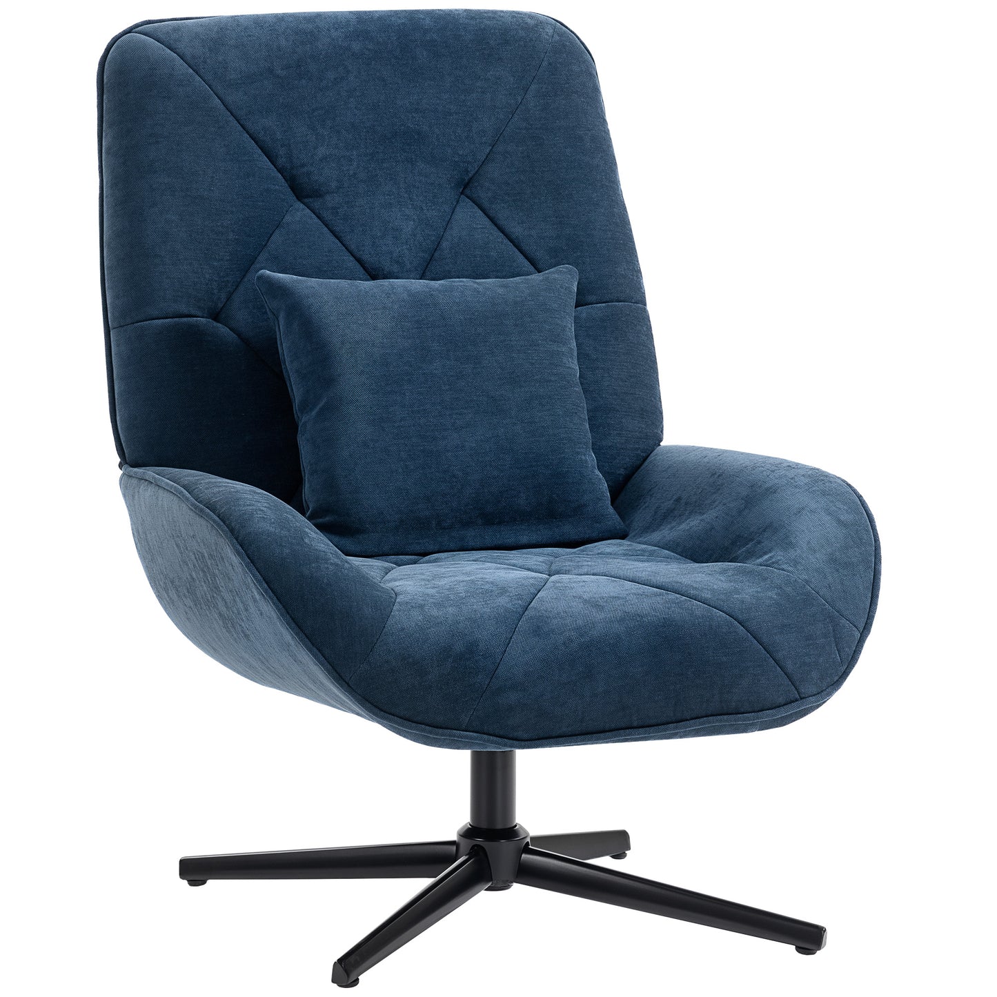 HOMCOM Swivel Accent Chair – Chenille Armchair with Lumbar Pillow, Dark Blue
