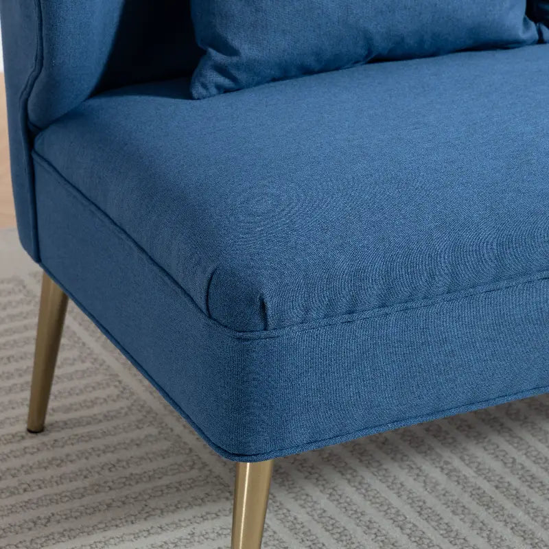 HOMCOM Dark Blue 2 Seater Sofa – Compact Wing Back Fabric Loveseat with Gold Legs