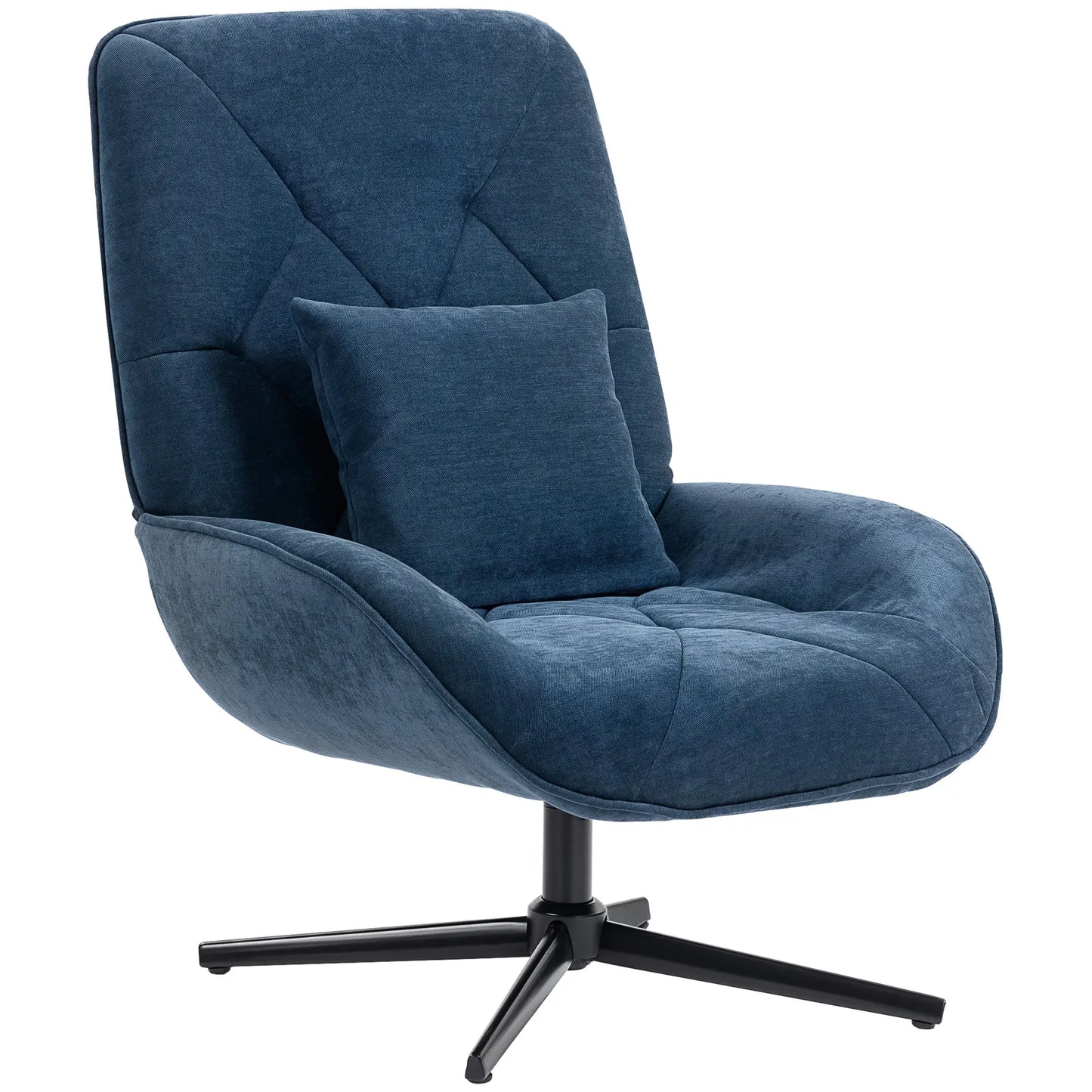 HOMCOM Swivel Accent Chair – Chenille Armchair with Lumbar Pillow, Dark Blue