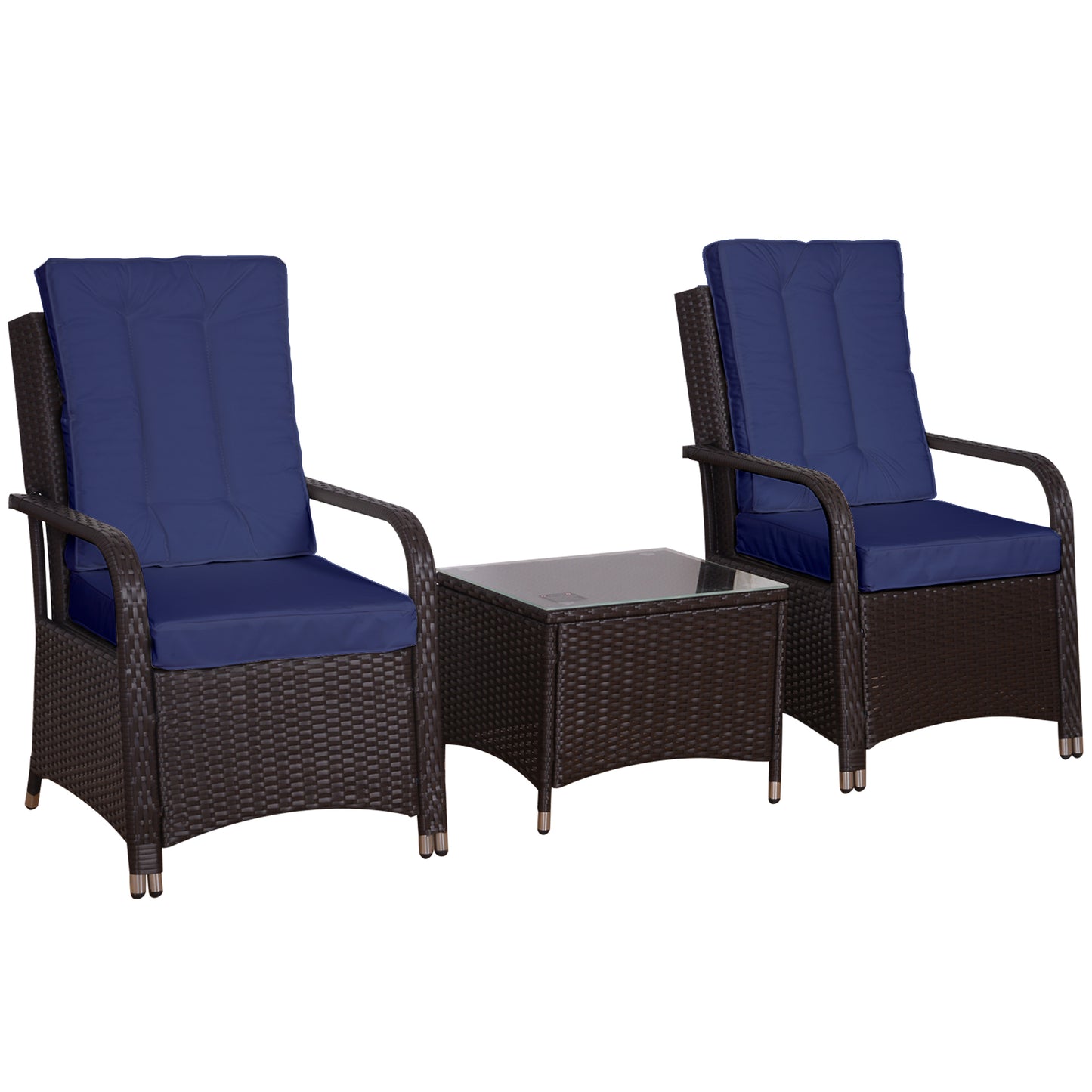 Outsunny Dark Blue Rattan Bistro Set – 3pc Garden Furniture with Cushions & Cover