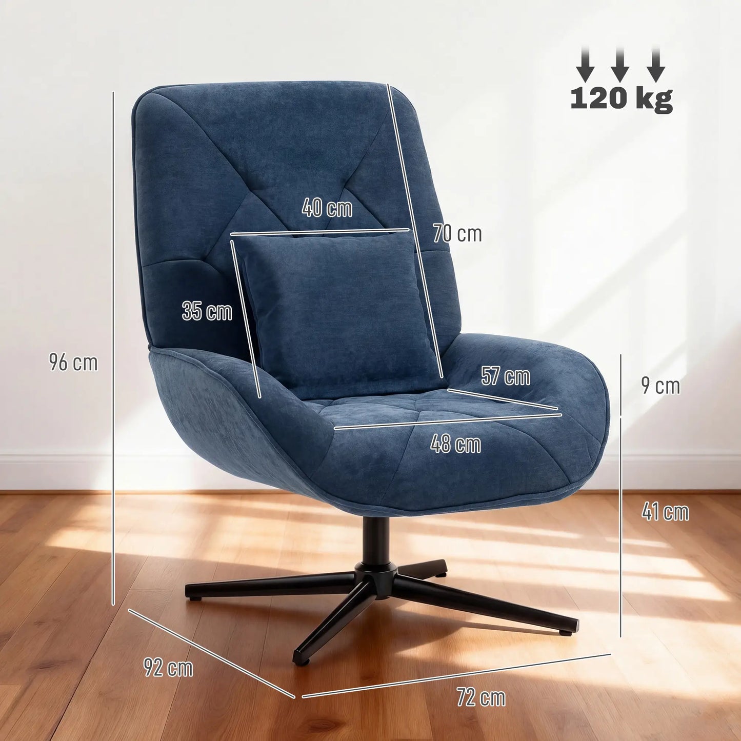 HOMCOM Swivel Accent Chair – Chenille Armchair with Lumbar Pillow, Dark Blue