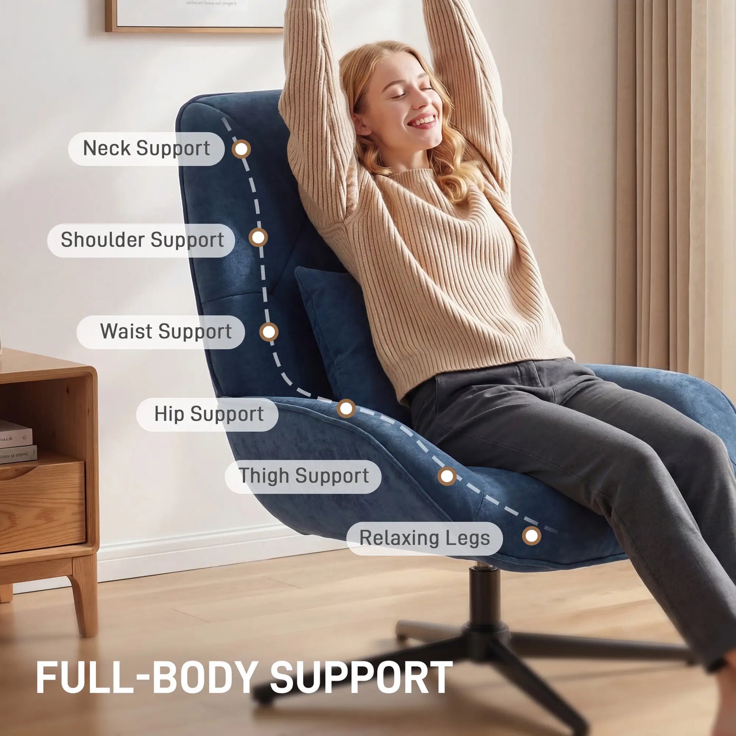 HOMCOM Swivel Accent Chair – Chenille Armchair with Lumbar Pillow, Dark Blue