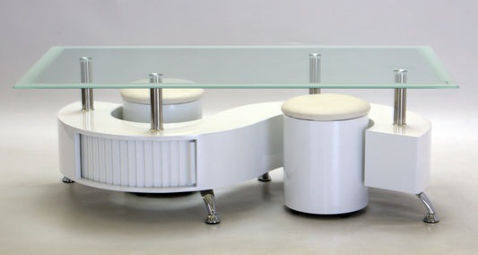 Boule White High Gloss Coffee Table with White Border Glass