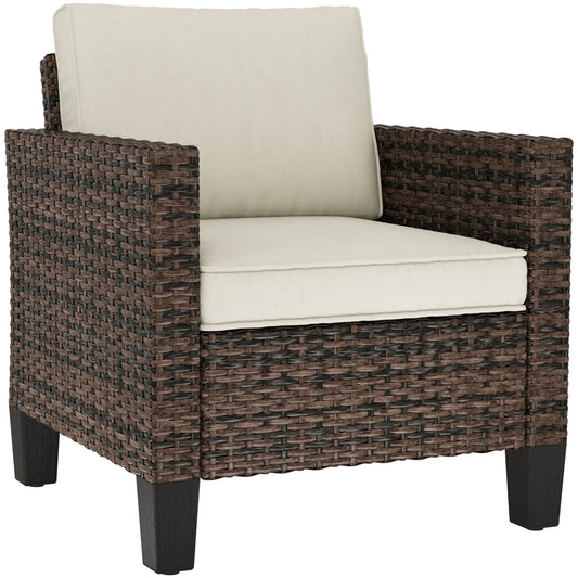Outsunny Brown Rattan Garden Armchair – Cushioned Outdoor Patio Chair