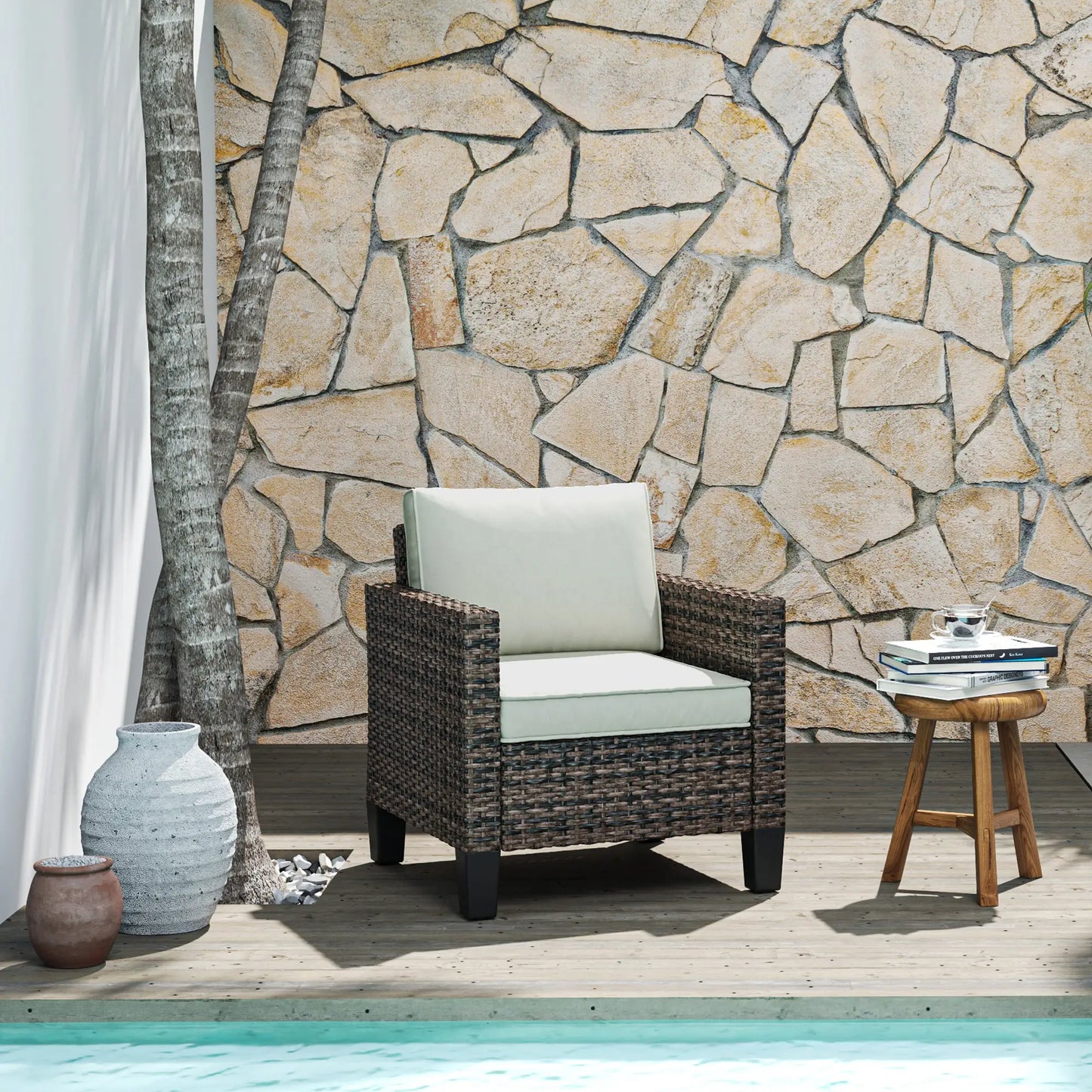 Outsunny Brown Rattan Garden Armchair – Cushioned Outdoor Patio Chair