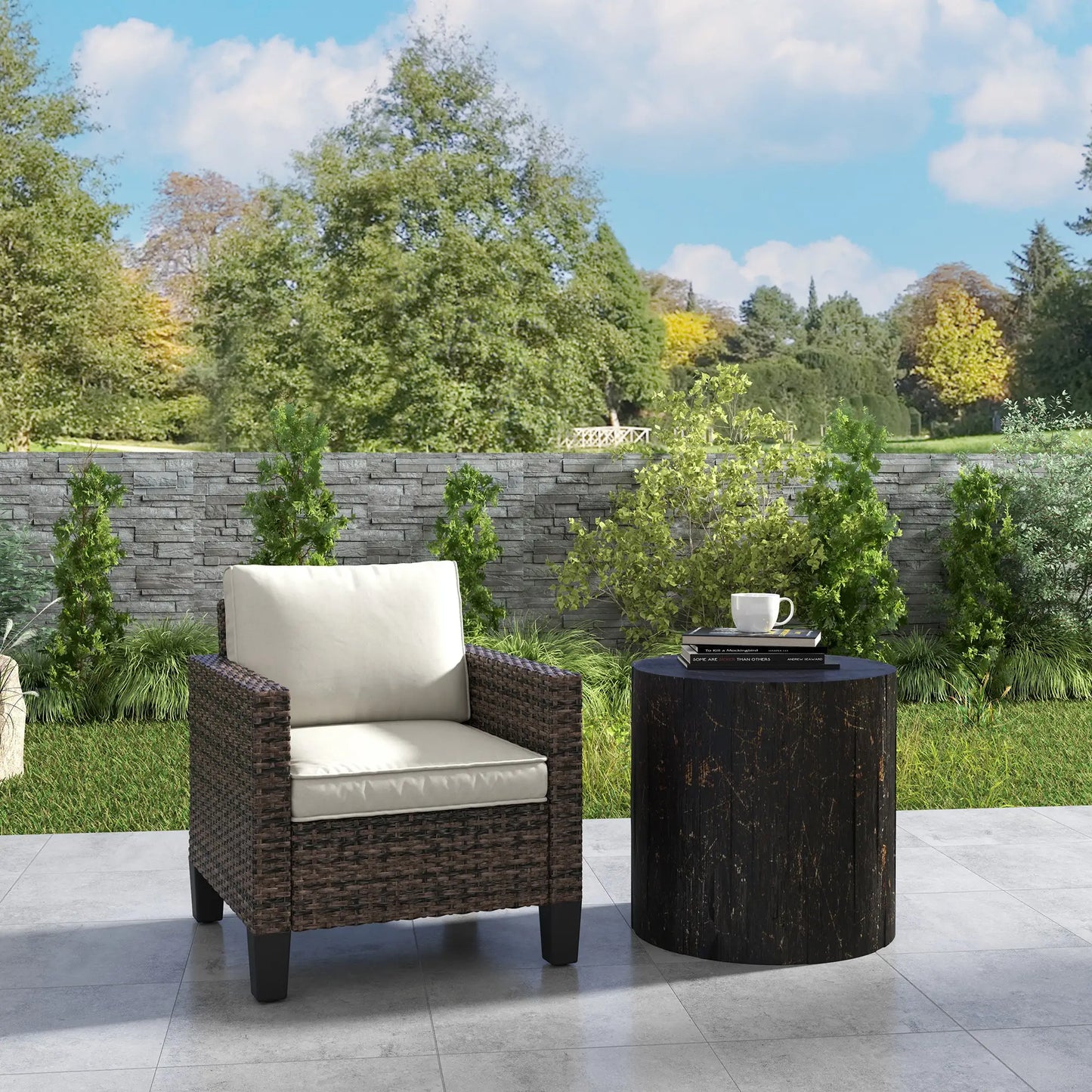 Outsunny Brown Rattan Garden Armchair – Cushioned Outdoor Patio Chair