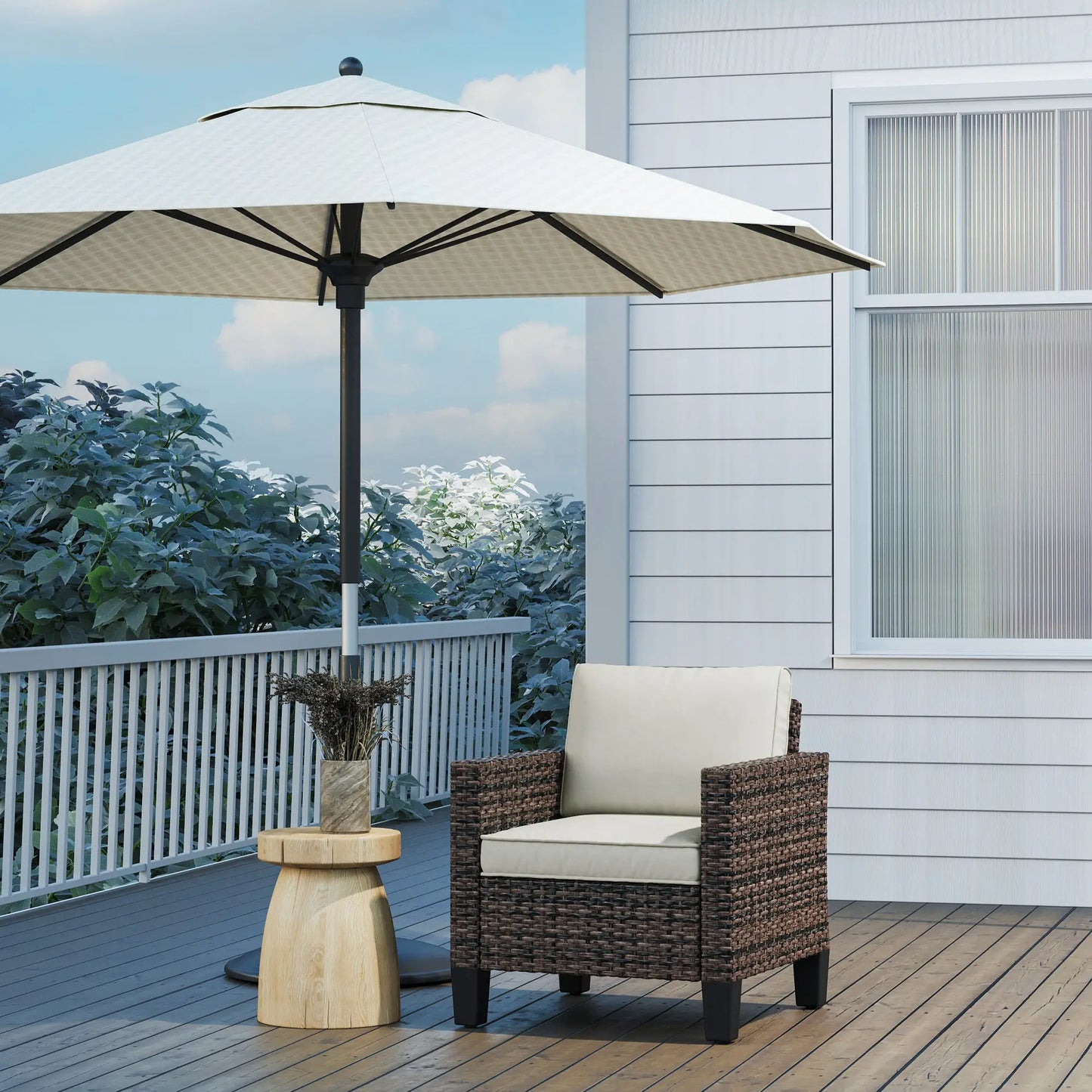Outsunny Brown Rattan Garden Armchair – Cushioned Outdoor Patio Chair