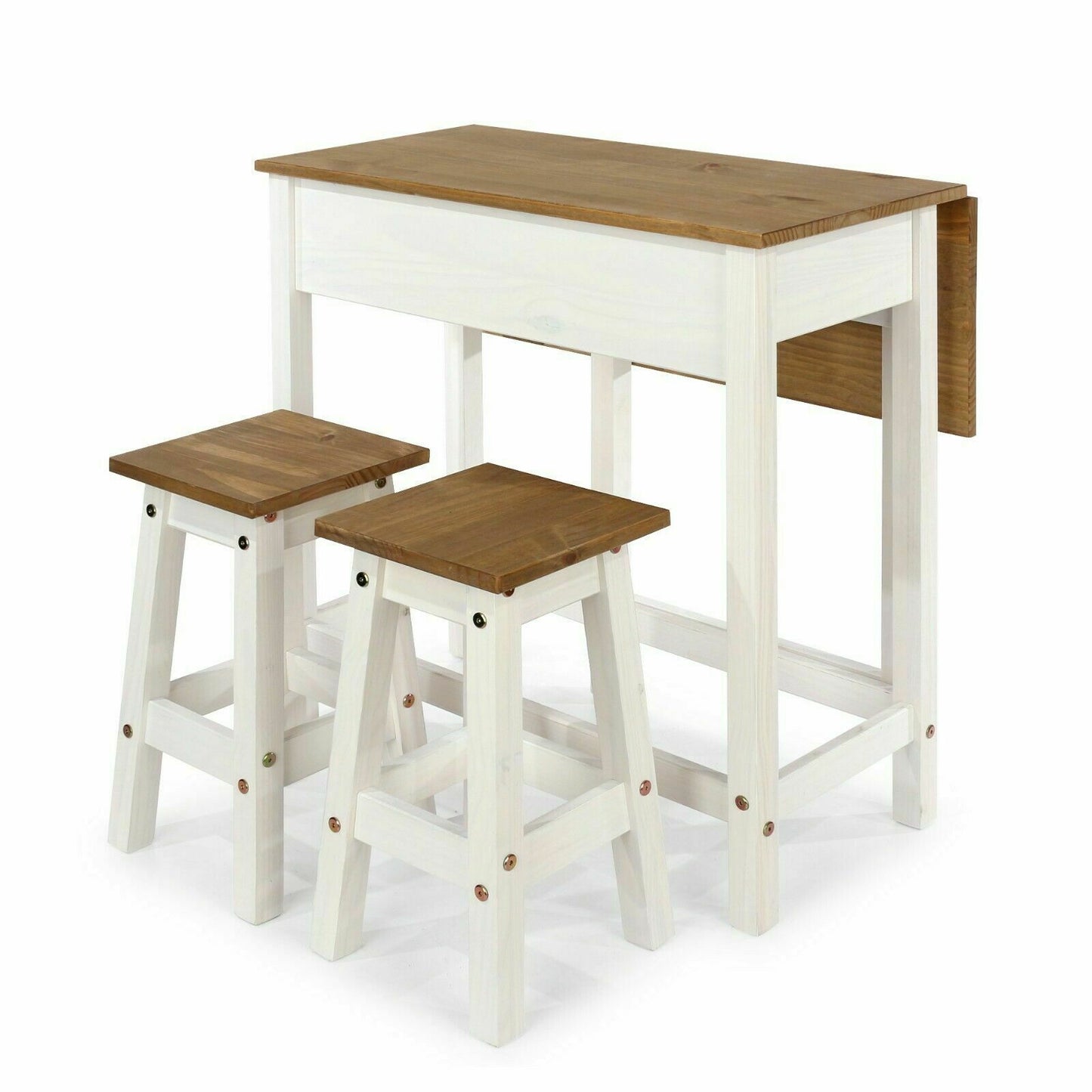 Corona White Drop leaf Table with 2 Stools