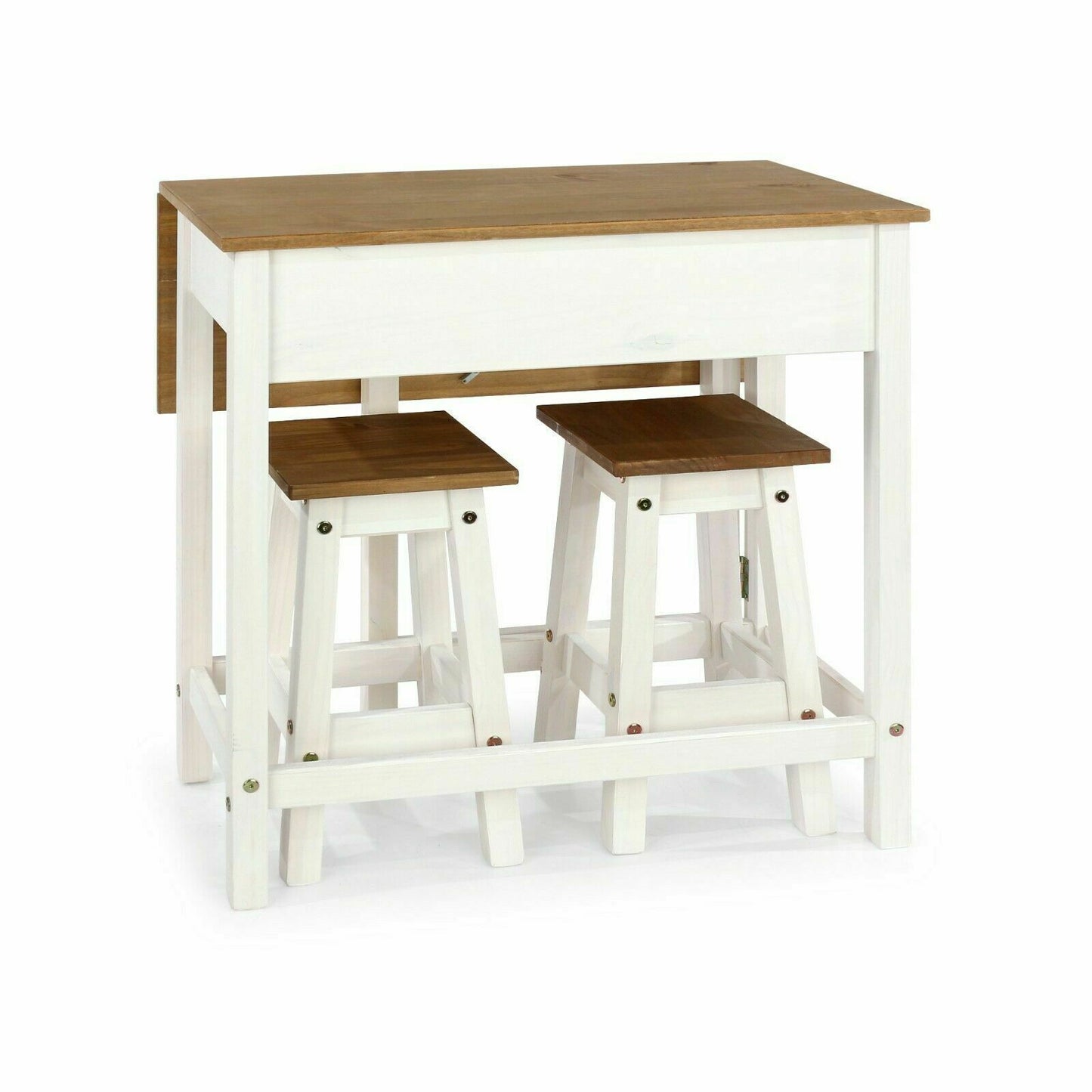 Corona White Drop leaf Table with 2 Stools