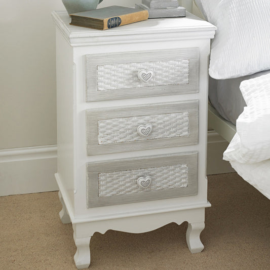 Brittany 3 Drawer Bedside White-Grey