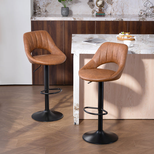 Faux Leather Bar Stools - Set of Two (x2) in Brown