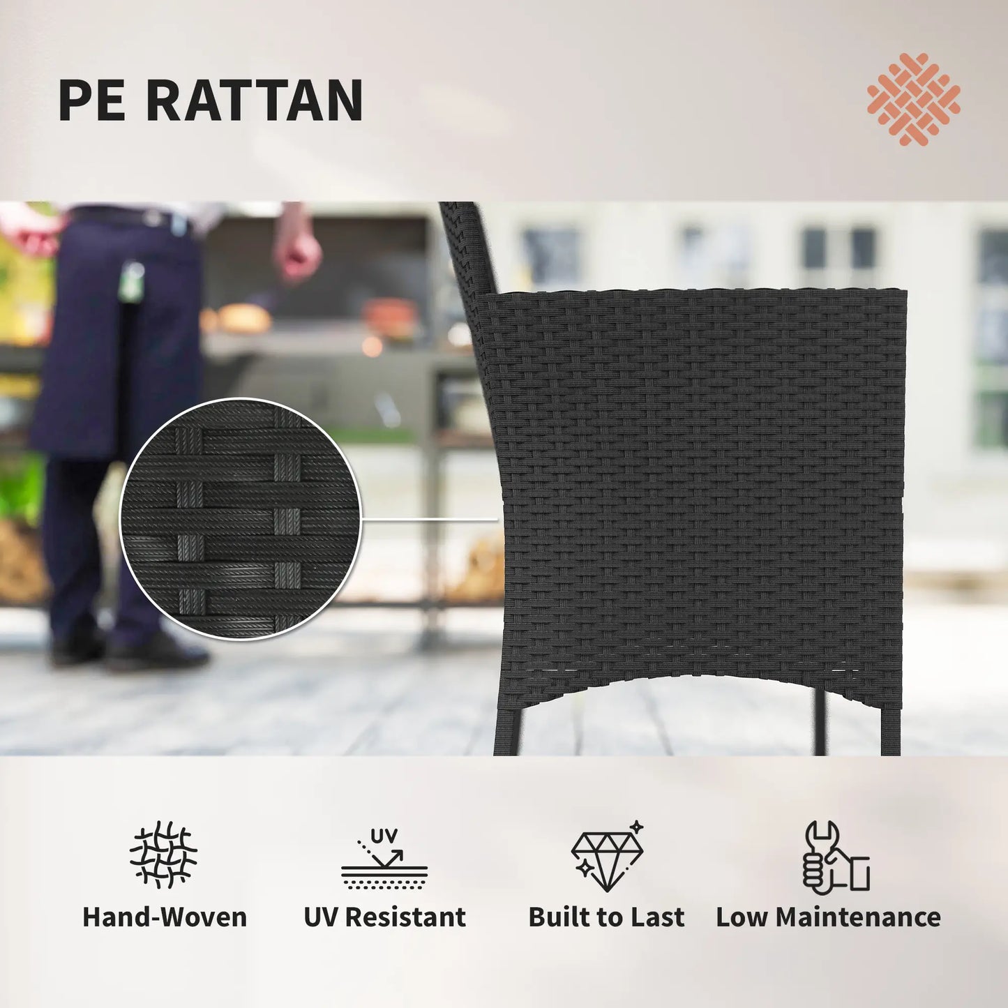 Black & Cream Rattan Garden Furniture Sofa Set – 4 Seater Patio Lounge Set with Glass Table