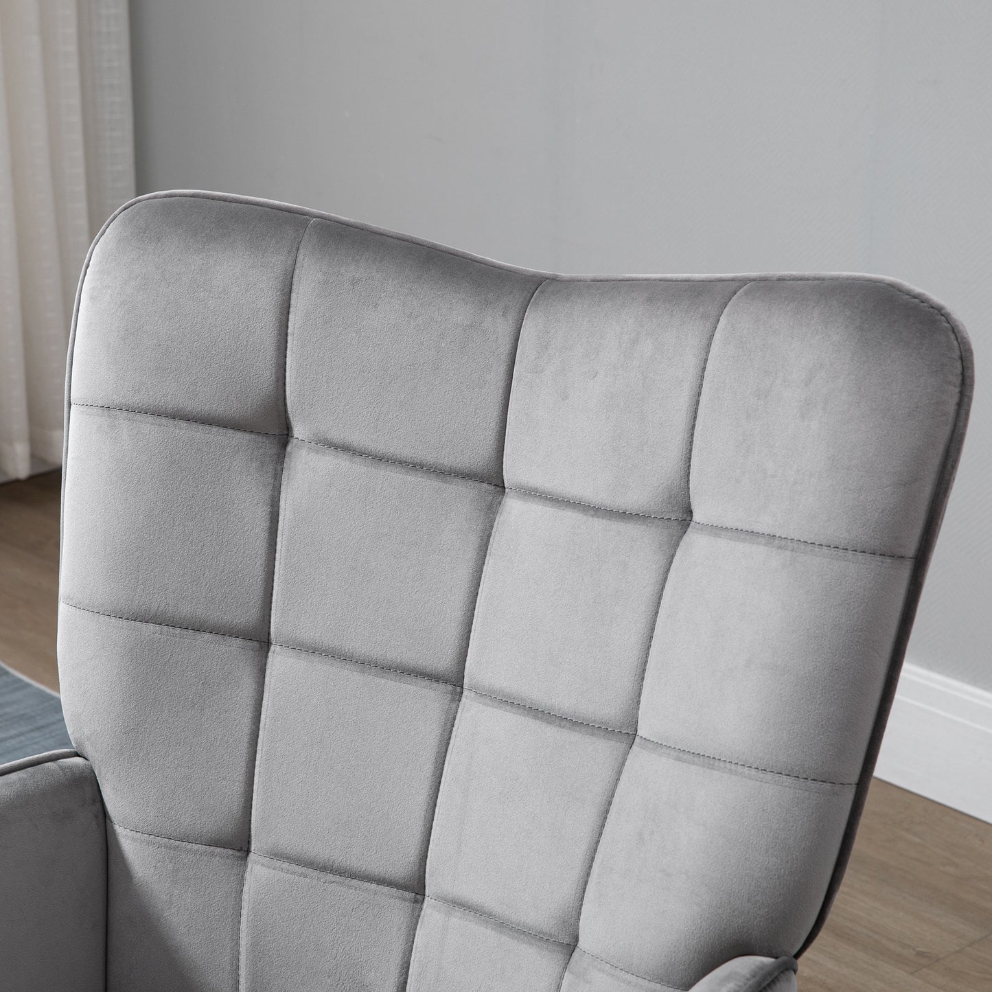 Accent Modern Armchair (HOMCOM) Cushioned Upholstered Velvet Tufted Wingback Leisure Armchair in Grey