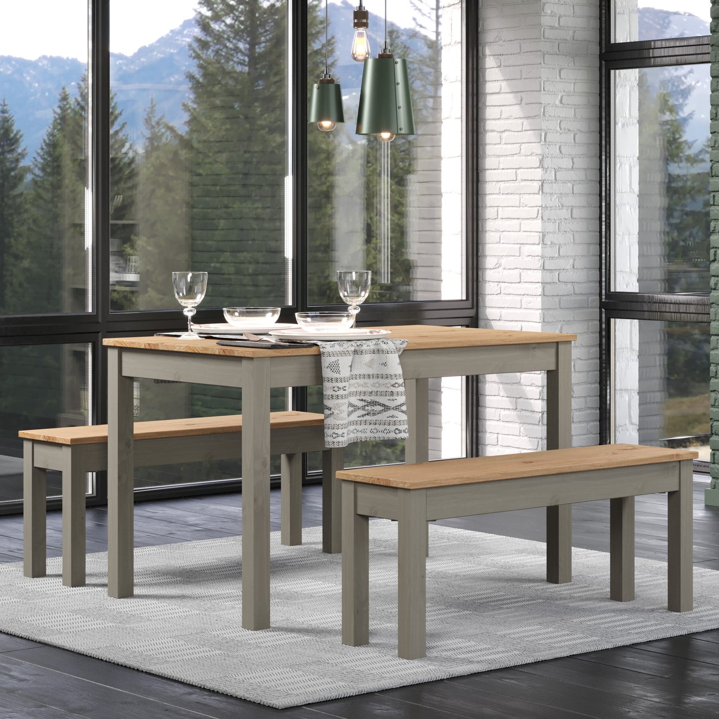 Corona Grey Linea Small Dining Table and 2 Dining Bench Set