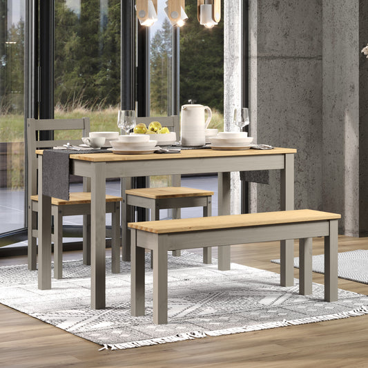 Corona Grey Linea Small Dining Table & Dining Bench & 2 Linea Back Chairs Set