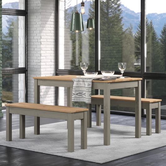 Corona Grey Linea Large Dining Table and 2 Dining Bench Set