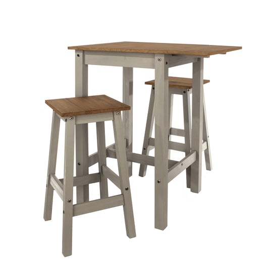 Corona Grey Linea Drop Leaf Breakfast Table & 2 High Stools Set