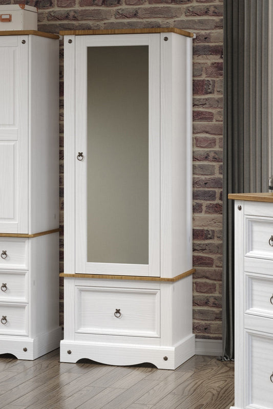 Corona White Armoire with Mirrored Door & Drawer